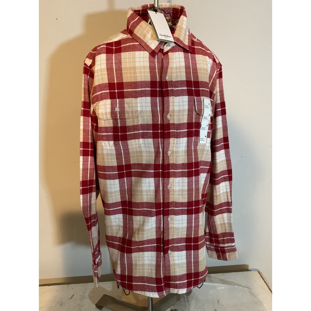 Goodfellow & Co Mens Red Plaid Flannel Shirt Midweight Standard Fit Size M NWT